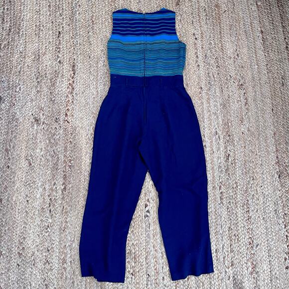 Vintage 80s turquoise and navy jumpsuit - Picture 2 of 3